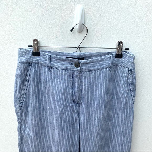 Maxmara Weekend Ladies Size 10 100% Linen Trousers  Blue White Pinstripe - Picture 2 of 9